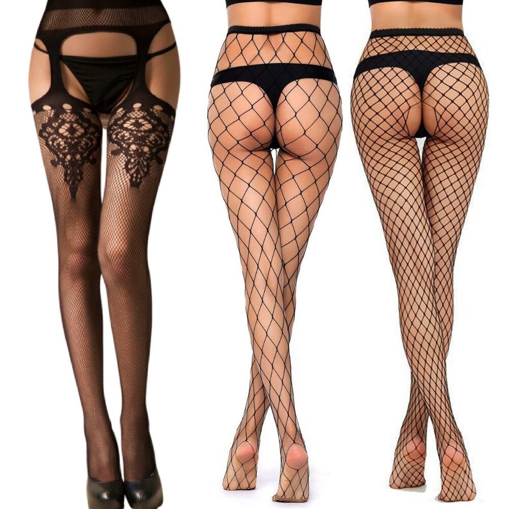 3 Pack Thigh High Stockings Fishnet Pantyhose